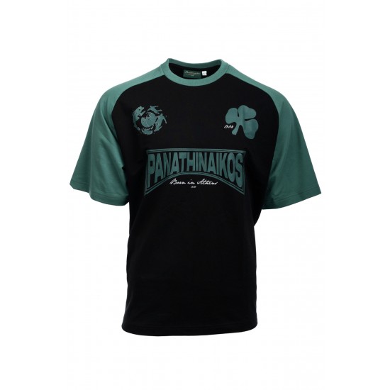Παναθηναϊκός T-Shirt ''PAO RAGLAN',μαύρο-πράσινο