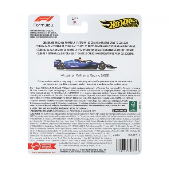 Hot Wheels Premium F1 μονοθέσιο Atlassian Williams Racing (JKD85)