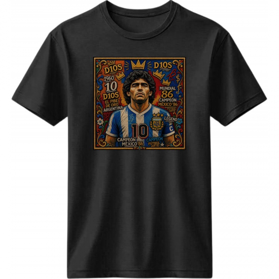 Maradona retro t-shirt ''El Dios del Fútbol -Mexico 1986 Legend T-Shirt'', μαύρο