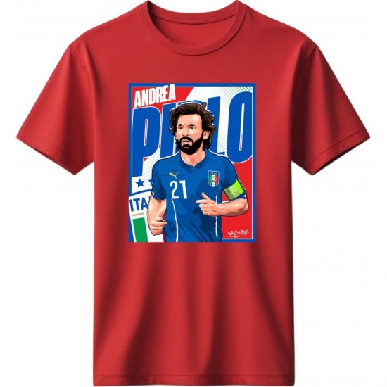 Πίρλο ρετρό μπλουζάκι “Andrea Pirlo 21 – Italia”, κόκκινο