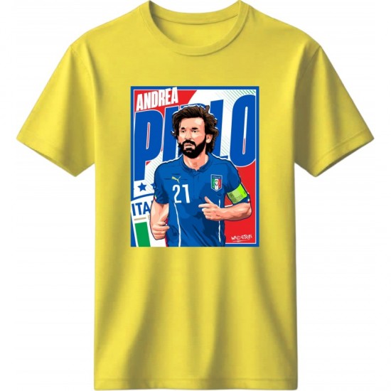 Πίρλο ρετρό μπλουζάκι “Andrea Pirlo 21 – Italia”, κίτρινο