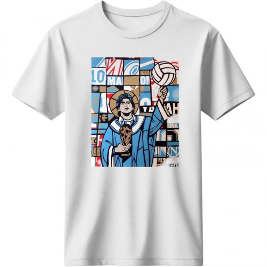 Μαραντόνα ρετρό μπλουζάκι“Maradona Saint – Napoli Icon”, λευκό
