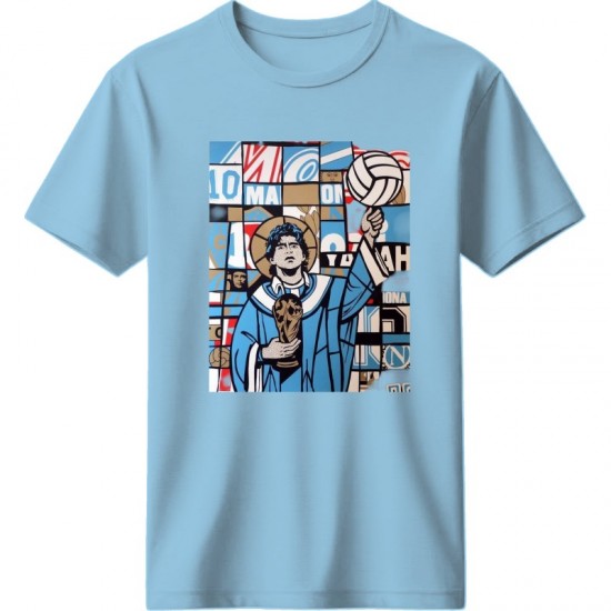 Μαραντόνα ρετρό μπλουζάκι“Maradona Saint – Napoli Icon”, ανοιχτό μπλε