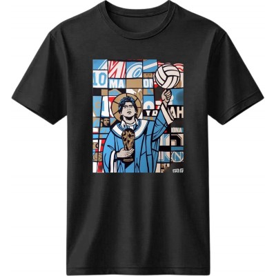 Μαραντόνα ρετρό μπλουζάκι«Maradona Saint – Napoli Icon», μαύρο