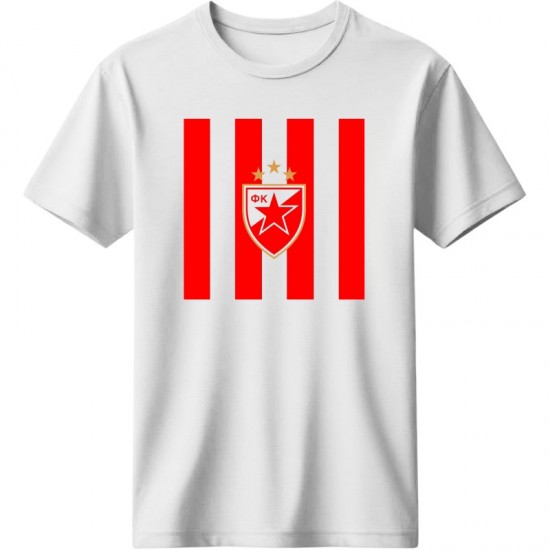 Ερυθρός Αστέρας μπλουζάκι “Red Star Stripes” – Classic Fans Edition, λευκό