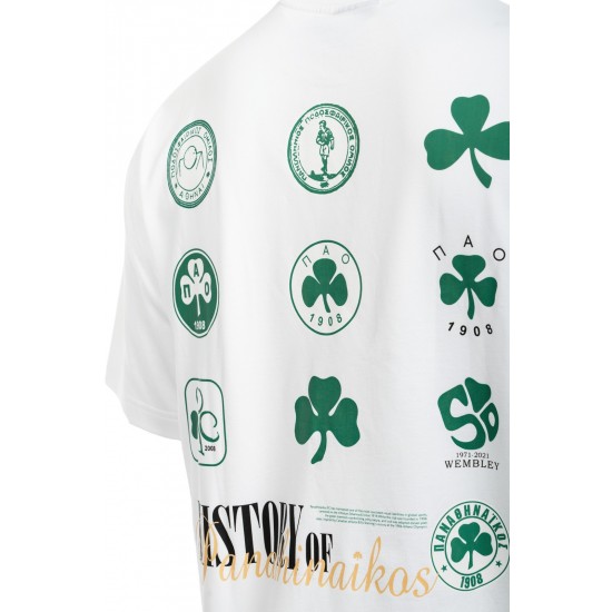 Παναθηναϊκός T-Shirt PAO HISTORIC LOGOS, λευκό